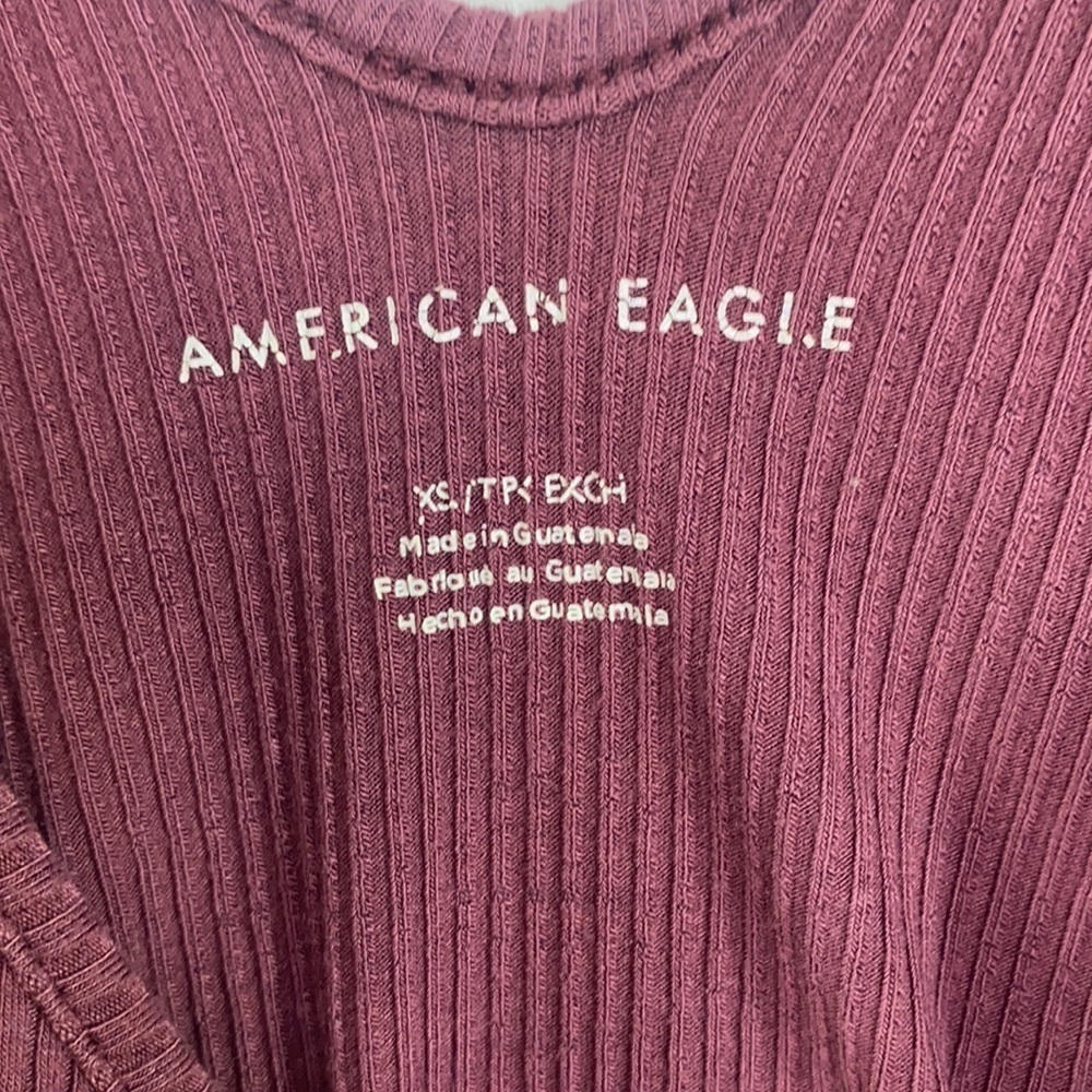 American Eagle - Burgundy Purple Ribbed V Neck Bodysuit Size XS - Picture 4 of 6